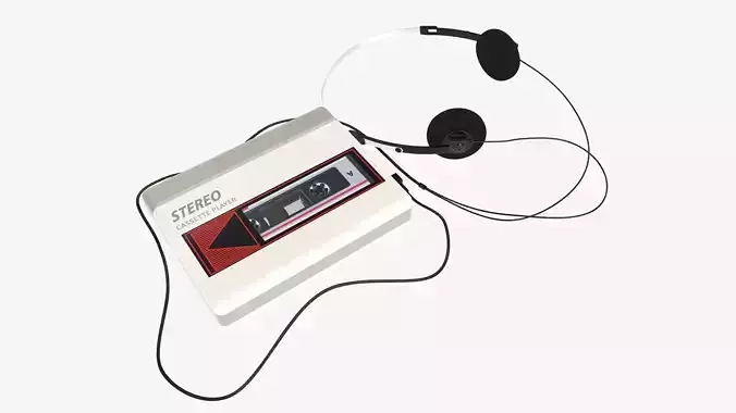 Cassette audio tape player with headphone 3D model