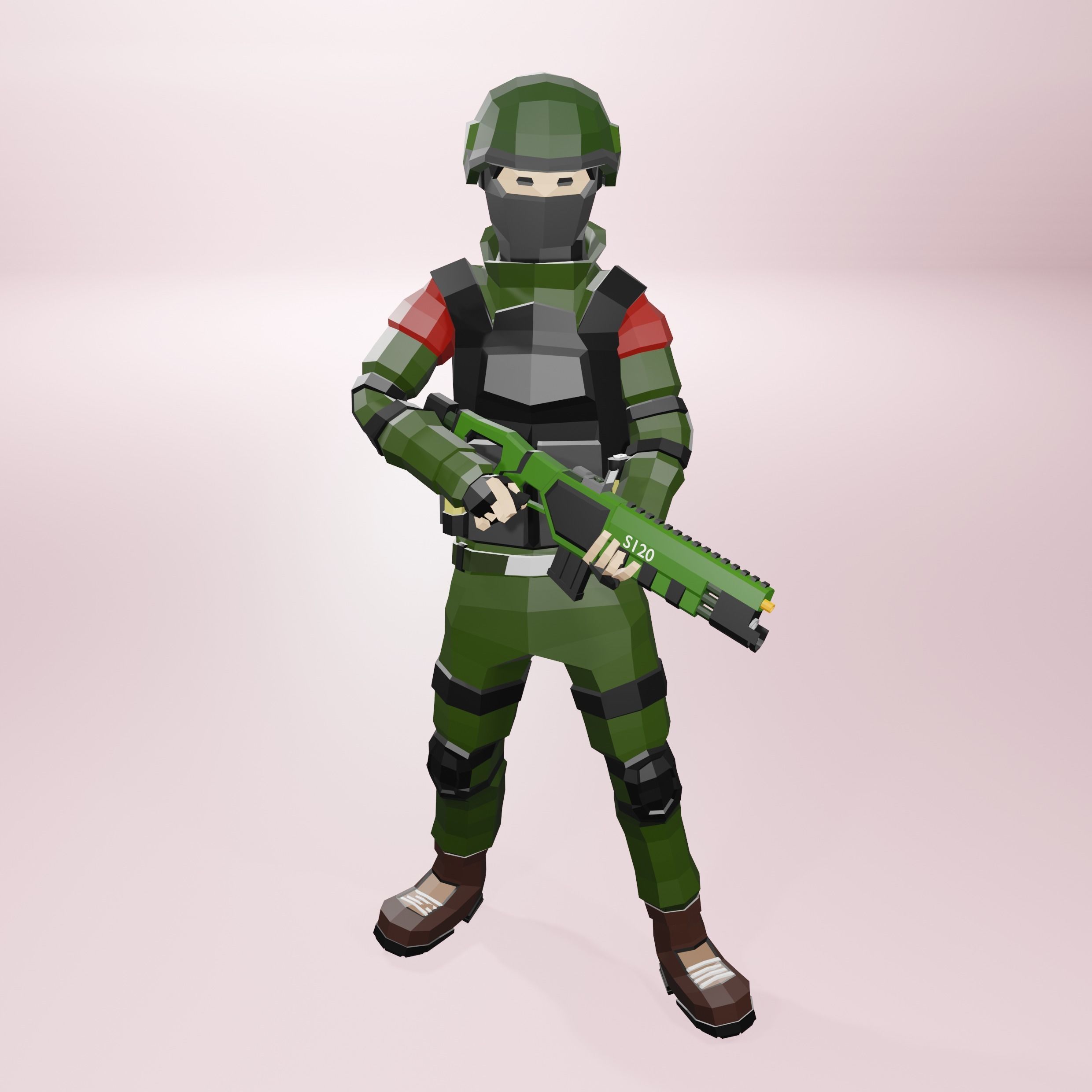 Military character Low-poly 3D model_5