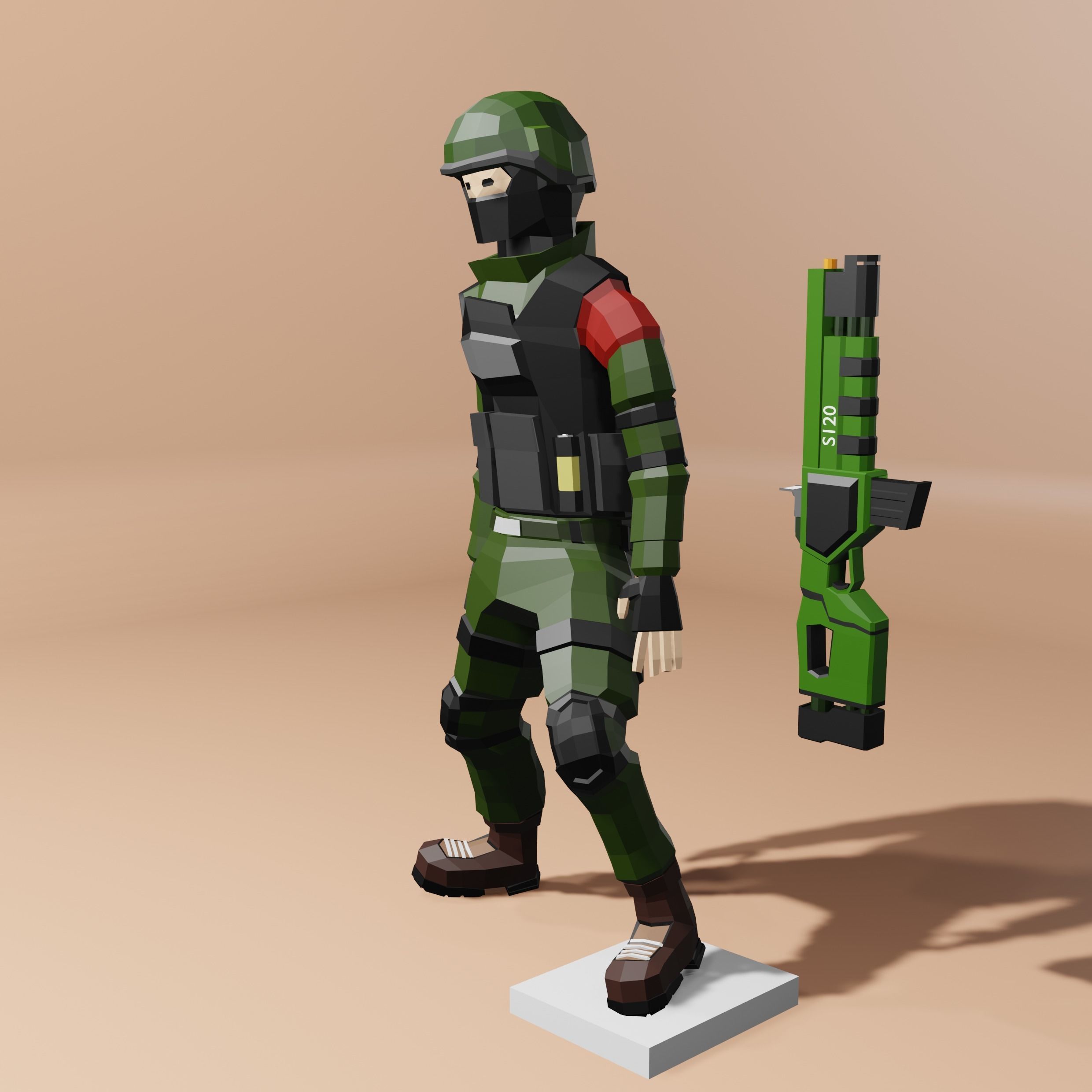 Military character Low-poly 3D model_2