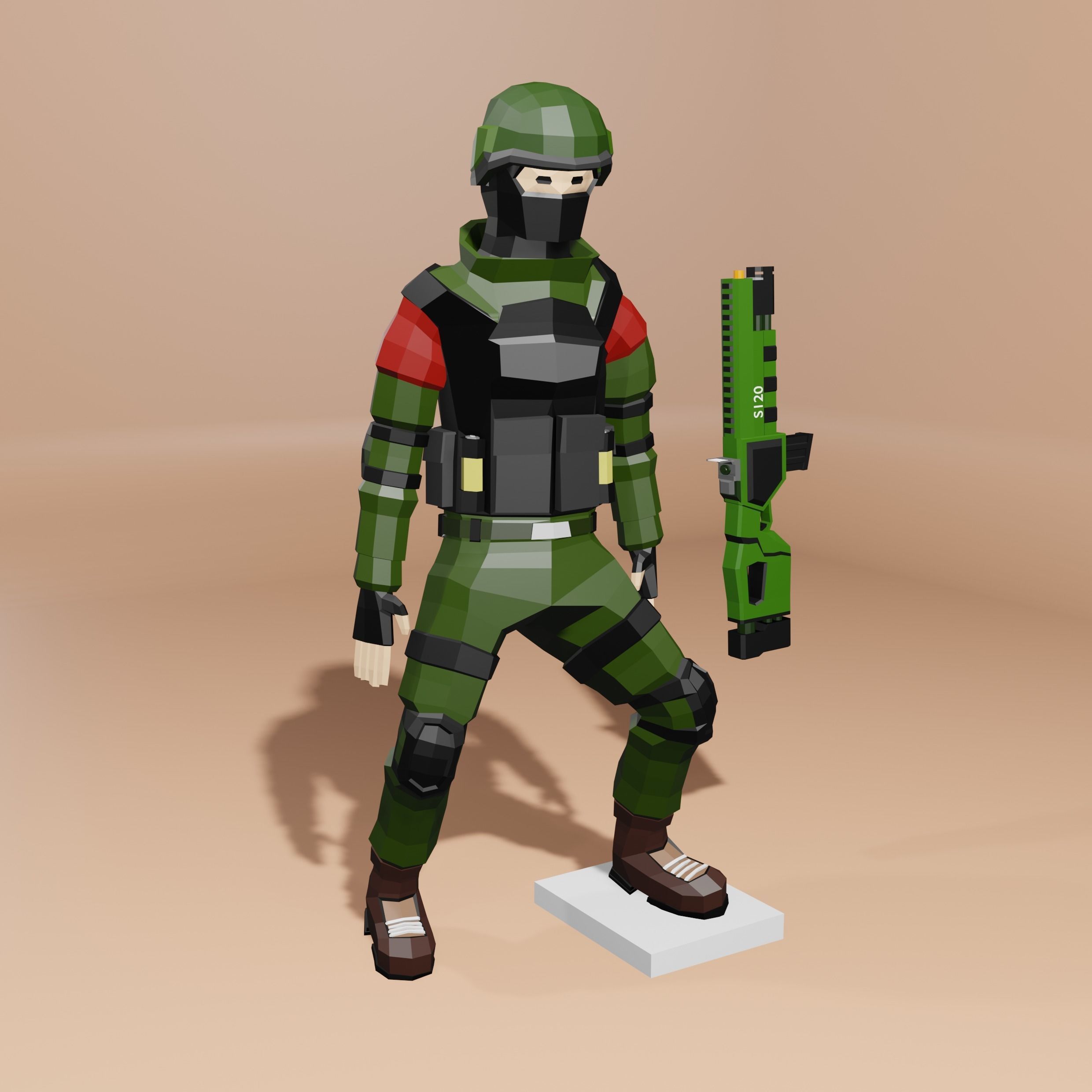 Military character Low-poly 3D model_4