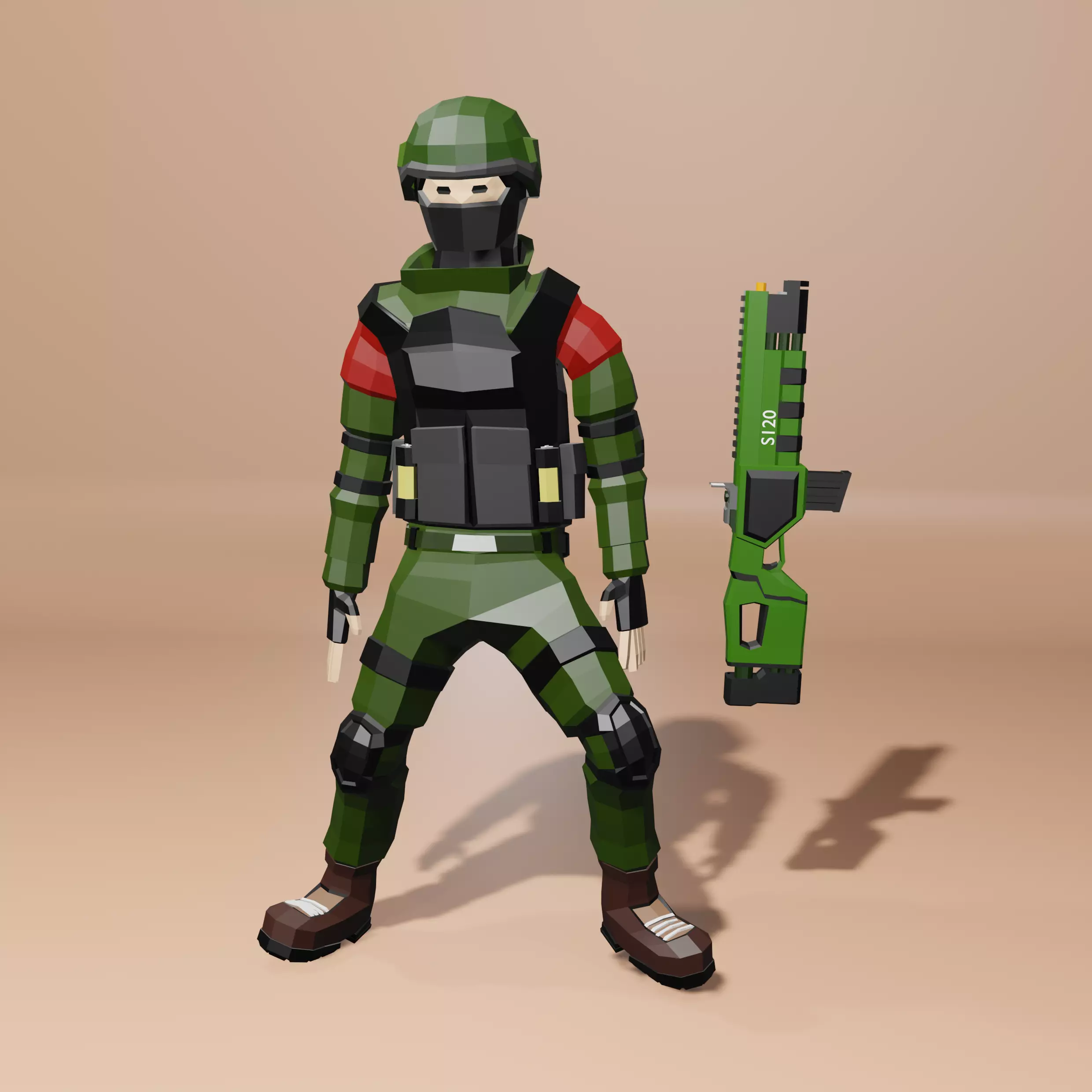 Military character Low-poly 3D model_0