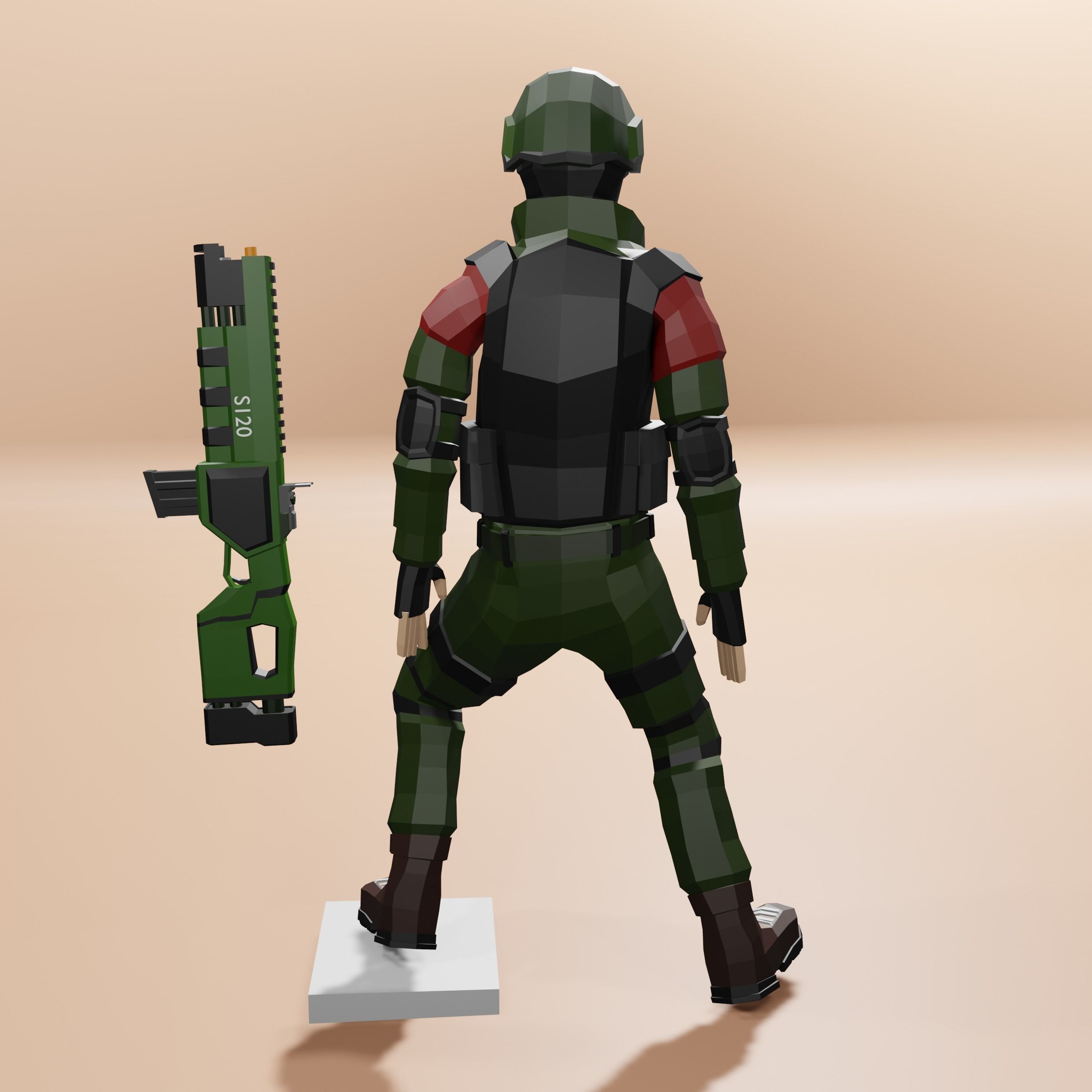 Military character Low-poly 3D model_3