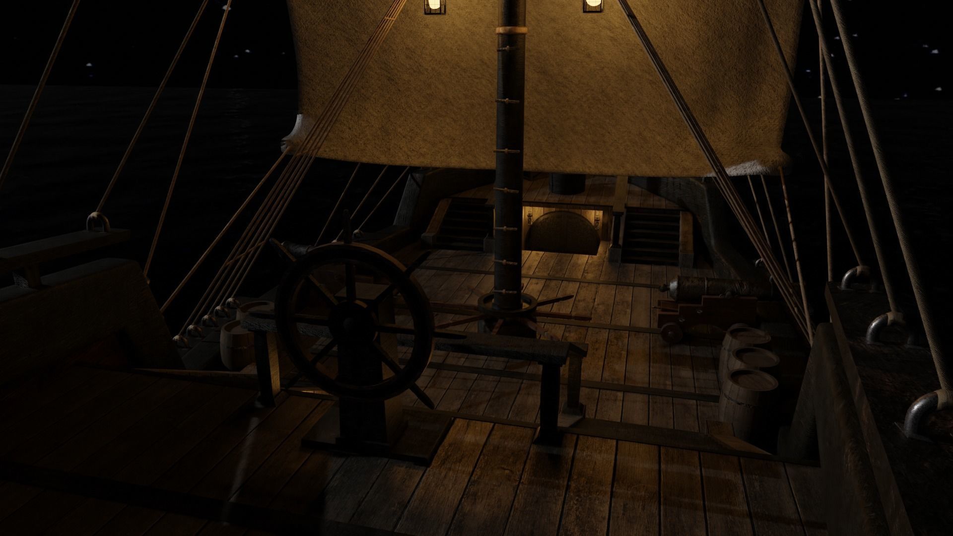 GameReady Medieval Ship With Interiors Low-poly 3D model_4