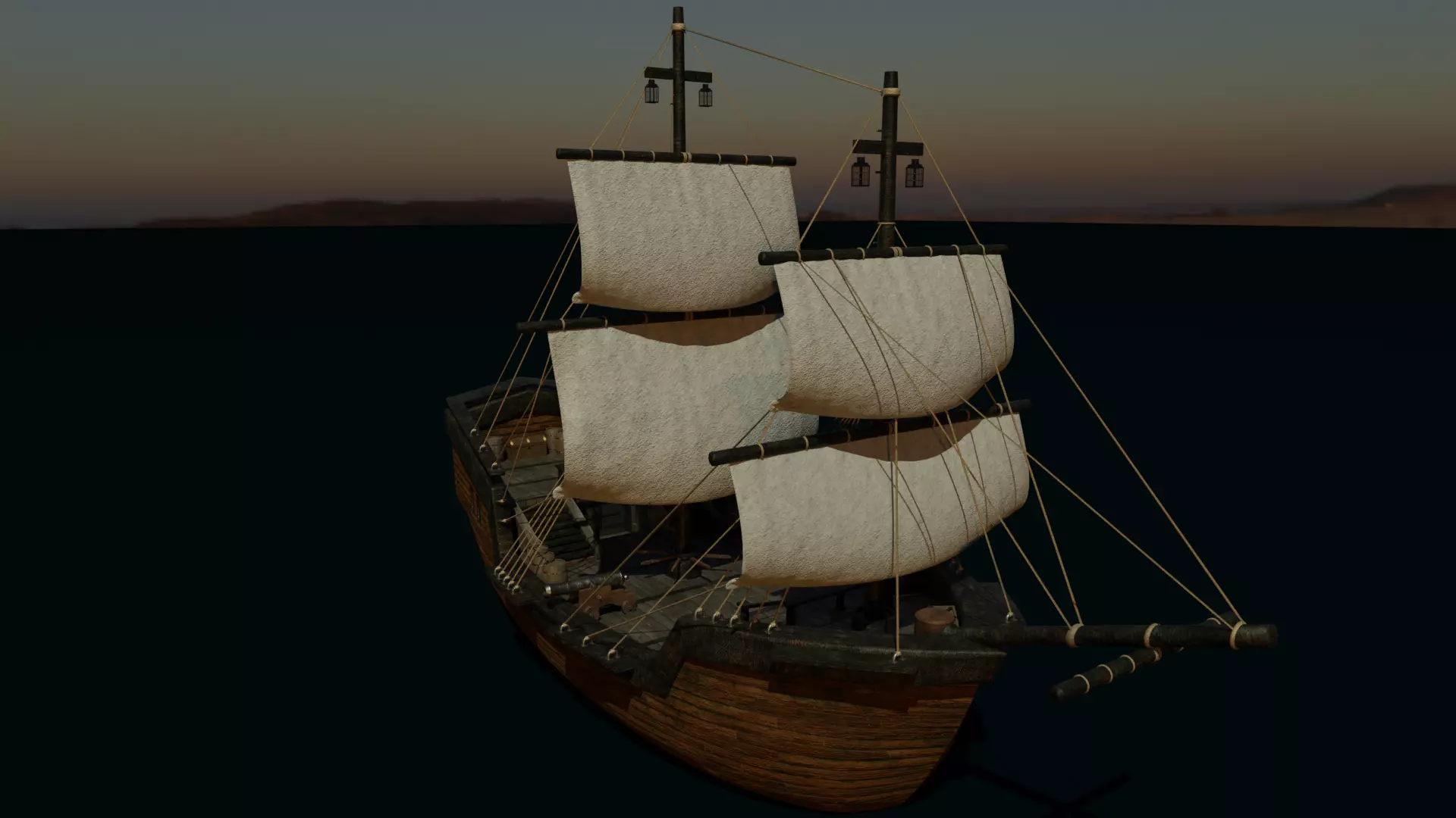 GameReady Medieval Ship With Interiors Low-poly 3D model_0