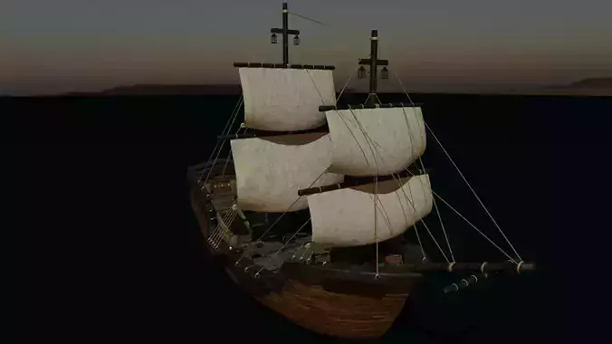 GameReady Medieval Ship With Interiors Low-poly 3D model