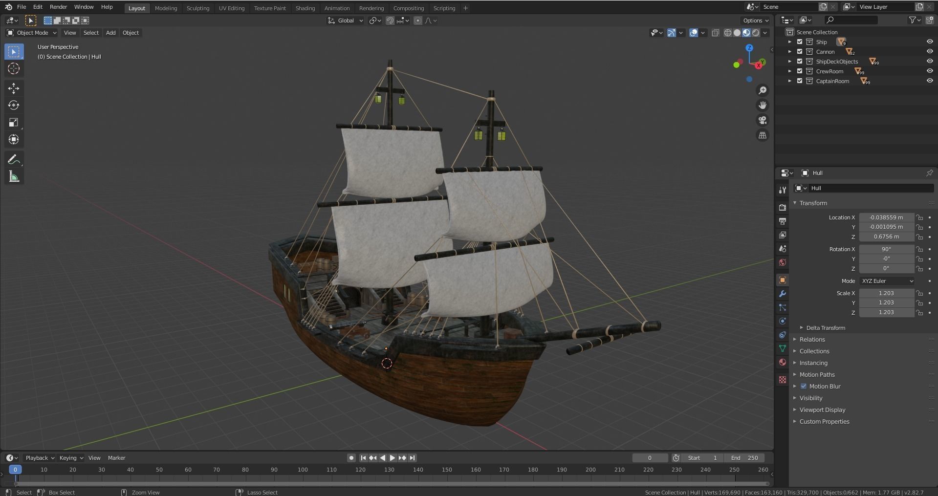GameReady Medieval Ship With Interiors Low-poly 3D model_30