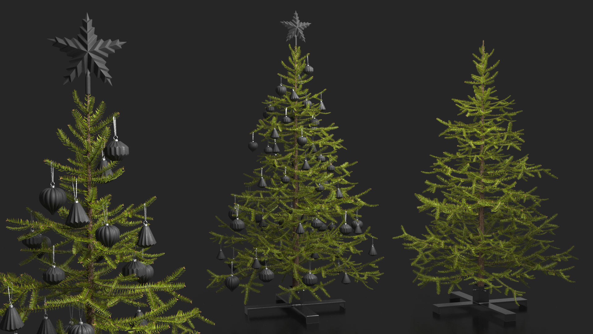 Modern Dark Decorated Christmas tree 3D model_1