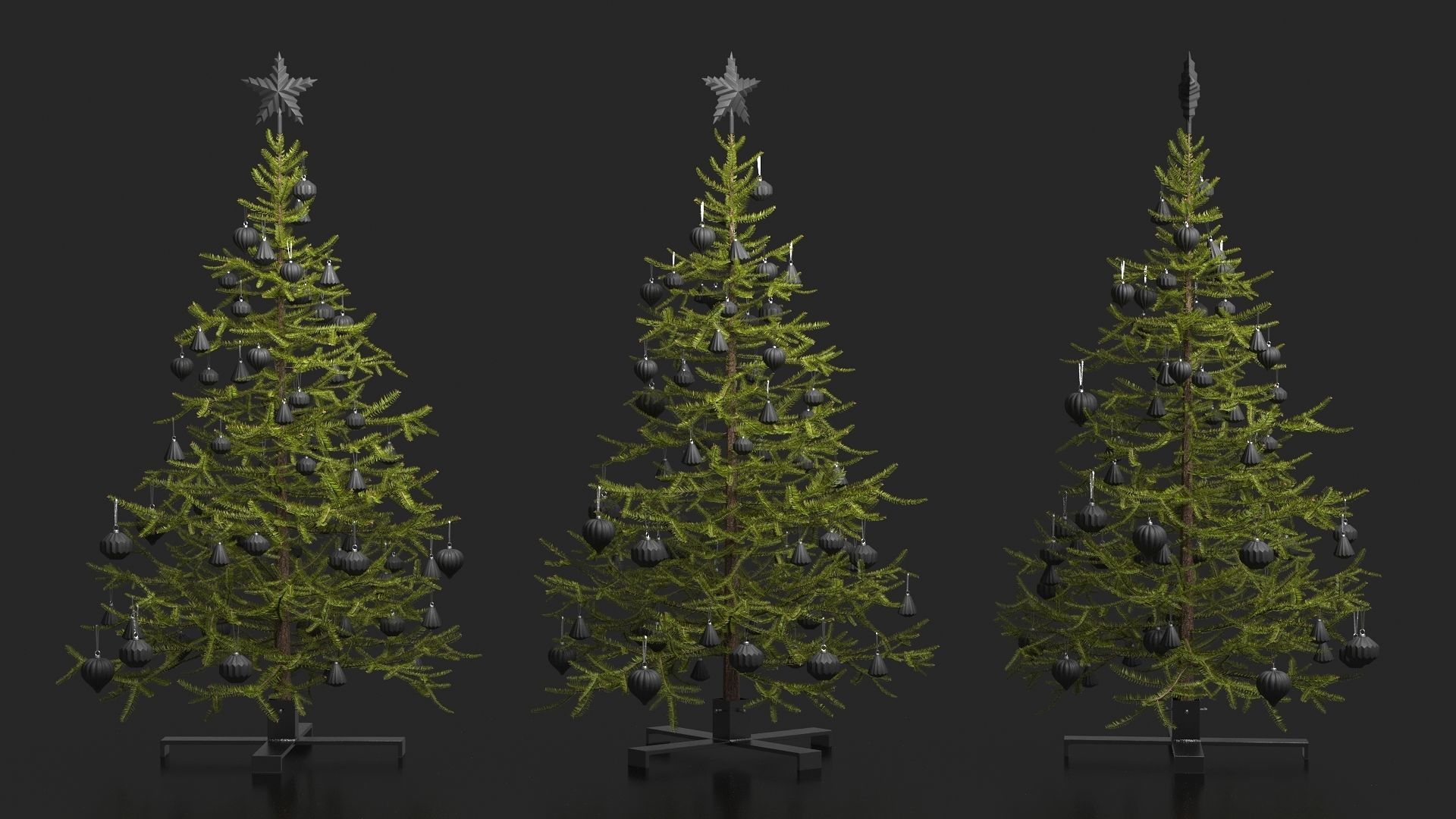 Modern Dark Decorated Christmas tree 3D model_2