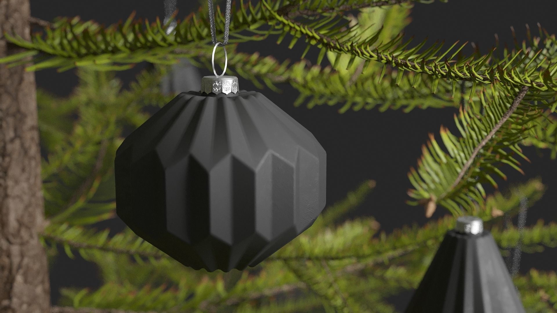 Modern Dark Decorated Christmas tree 3D model_9