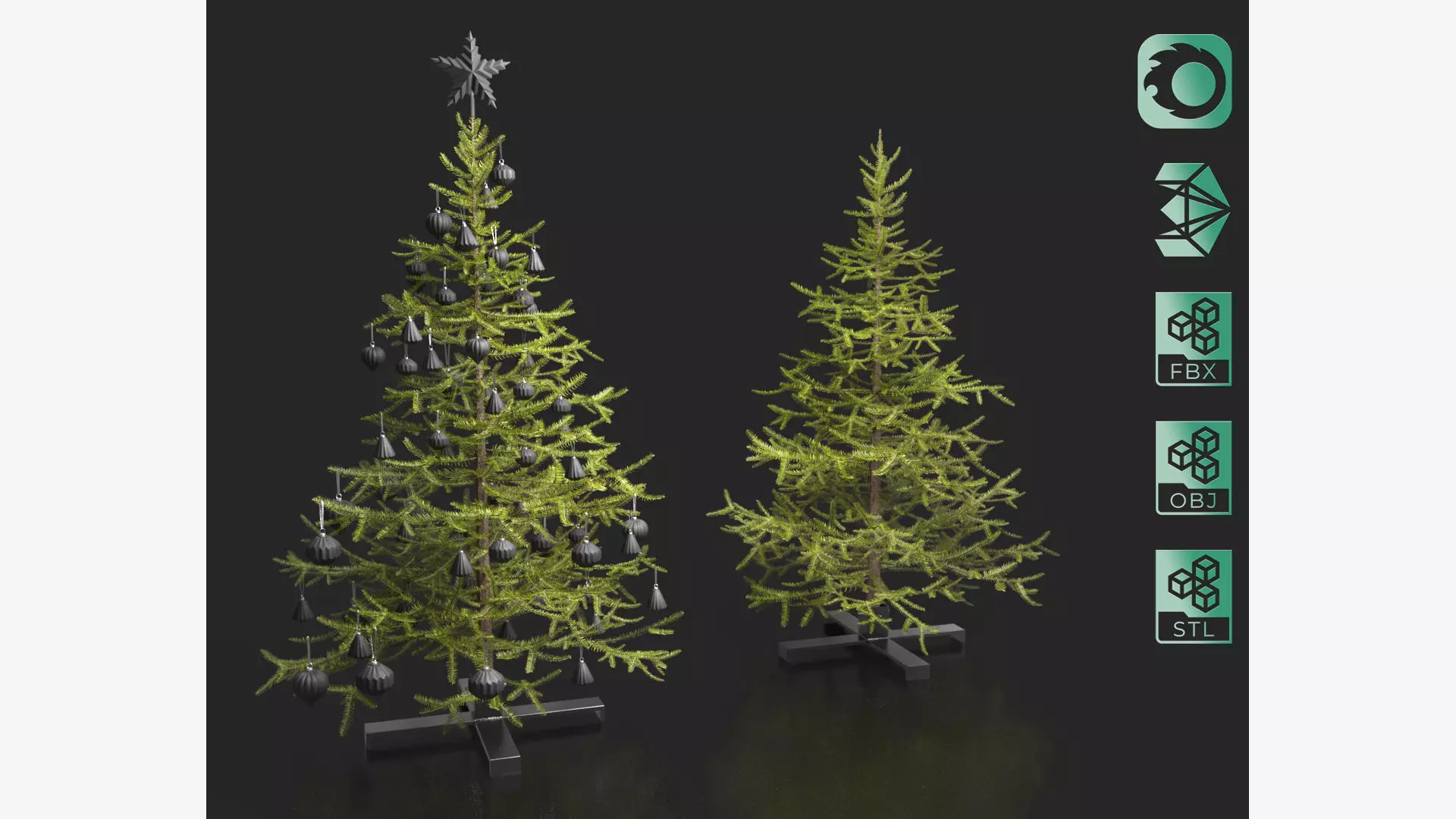 Modern Dark Decorated Christmas tree 3D model_0