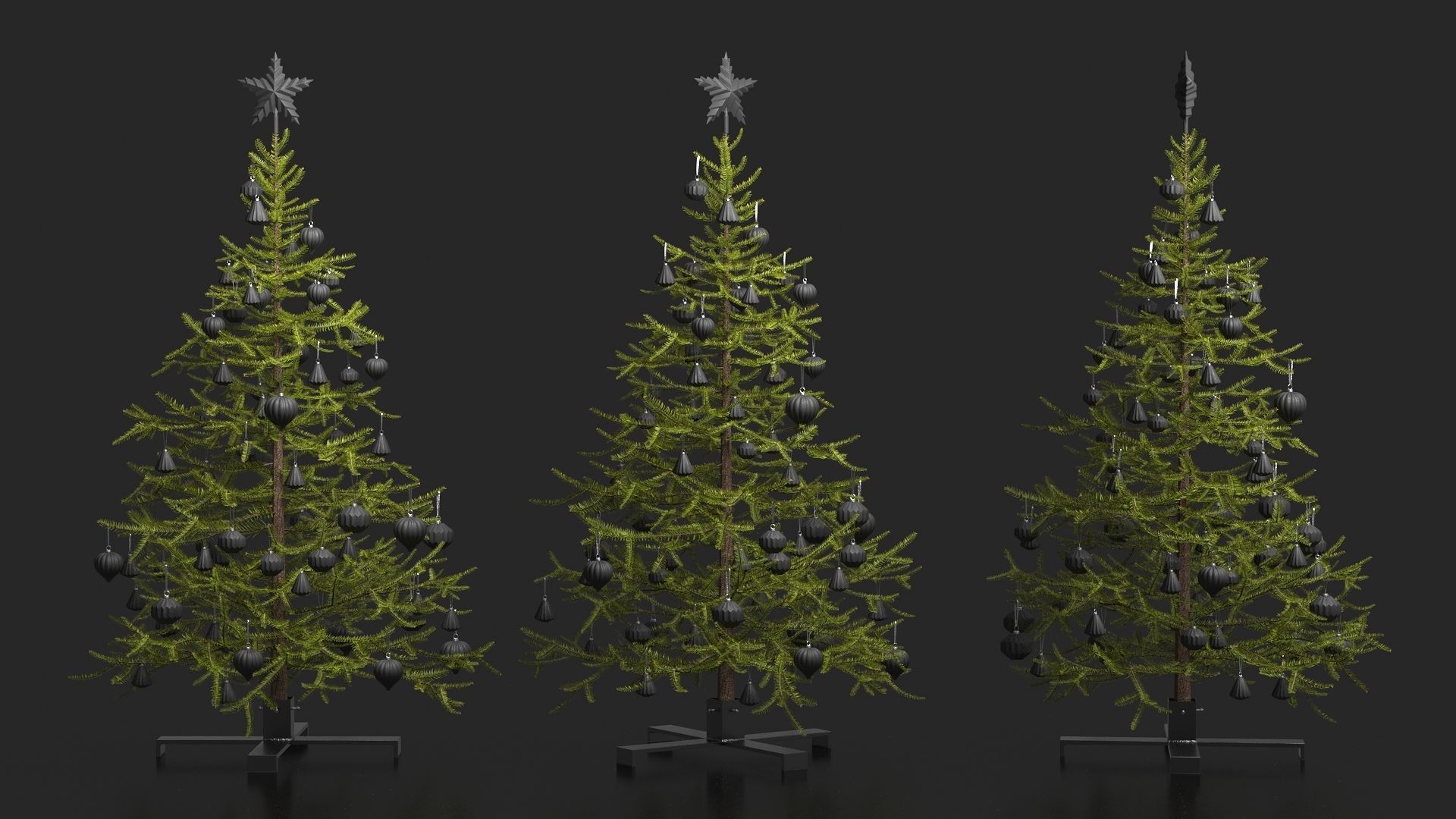 Modern Dark Decorated Christmas tree 3D model_3