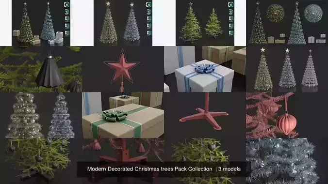 Modern Decorated Christmas trees Pack Collection 
