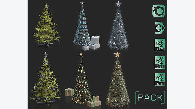 Modern Decorated Christmas trees Pack Collection  