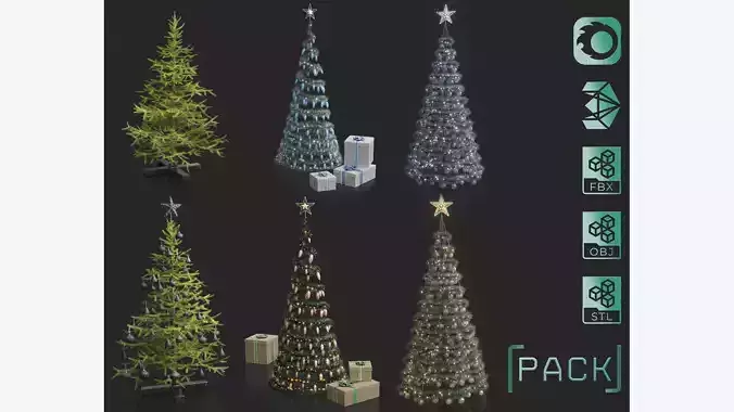 Modern Decorated Christmas trees Pack Collection  