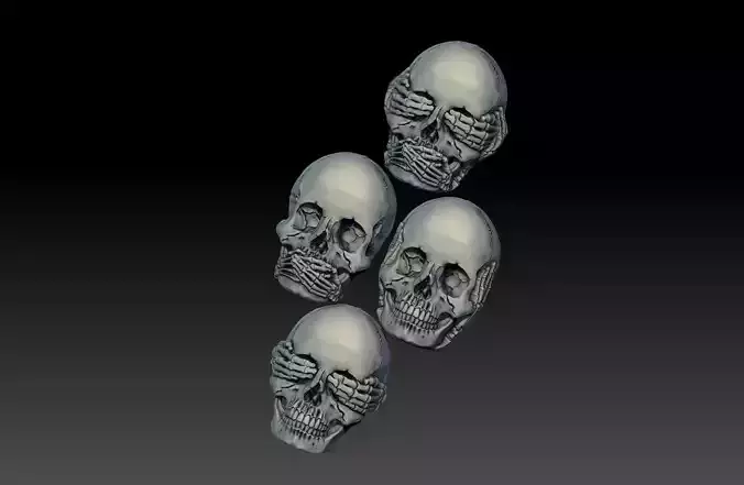 Hear See Speak No EVIL skull bas relief cnc model 3D print model