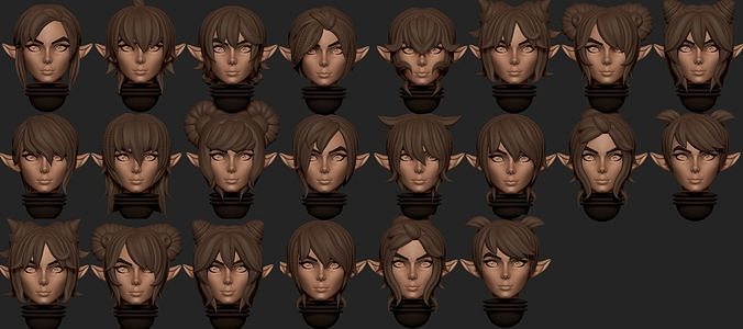 Anime megaset of Space Elves alternative heads 3D print model
