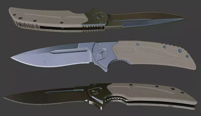 First person foldable combat knife  Low-poly 3D model_0