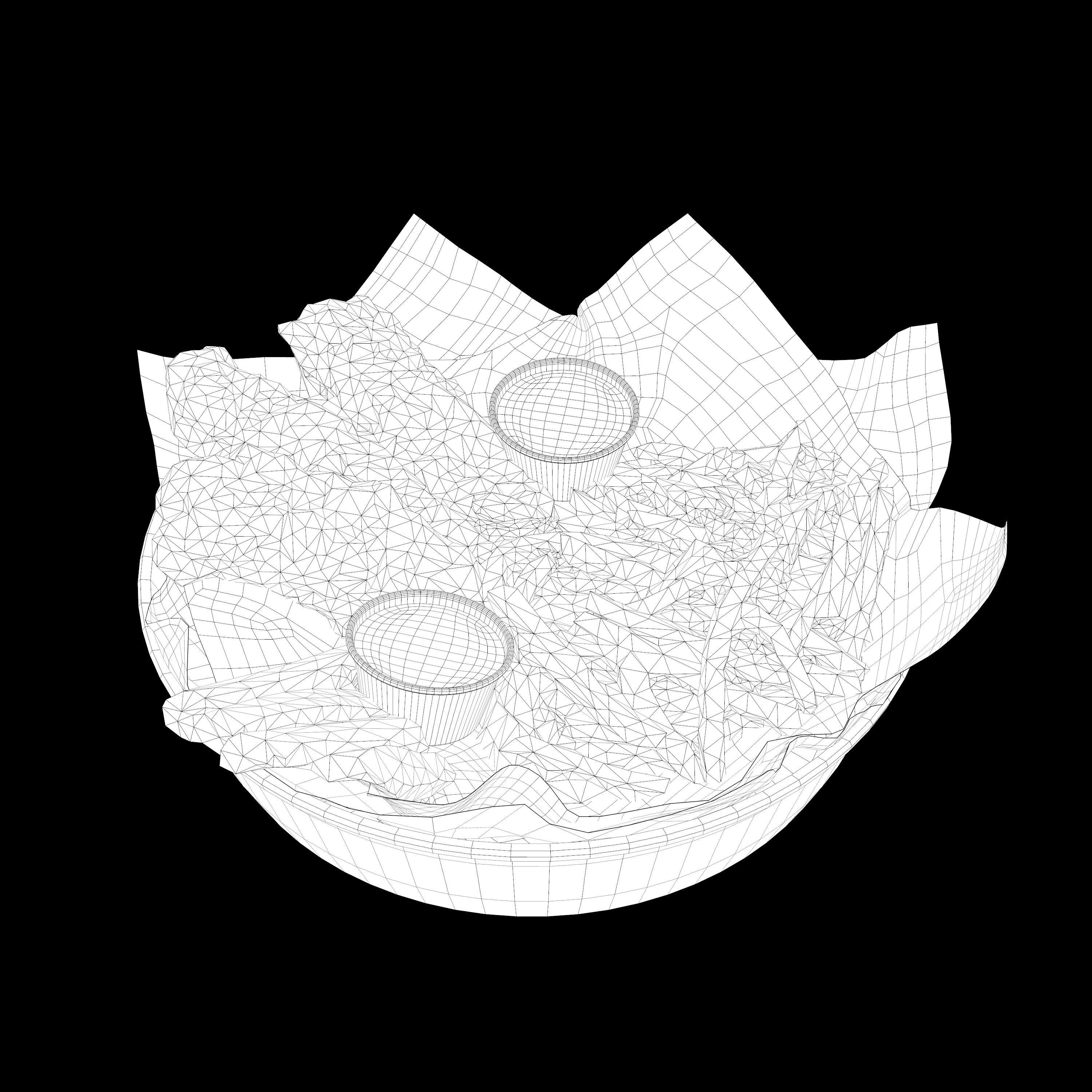 Breaded deep fried chicken winger with fries and sauces Low-poly 3D model_14