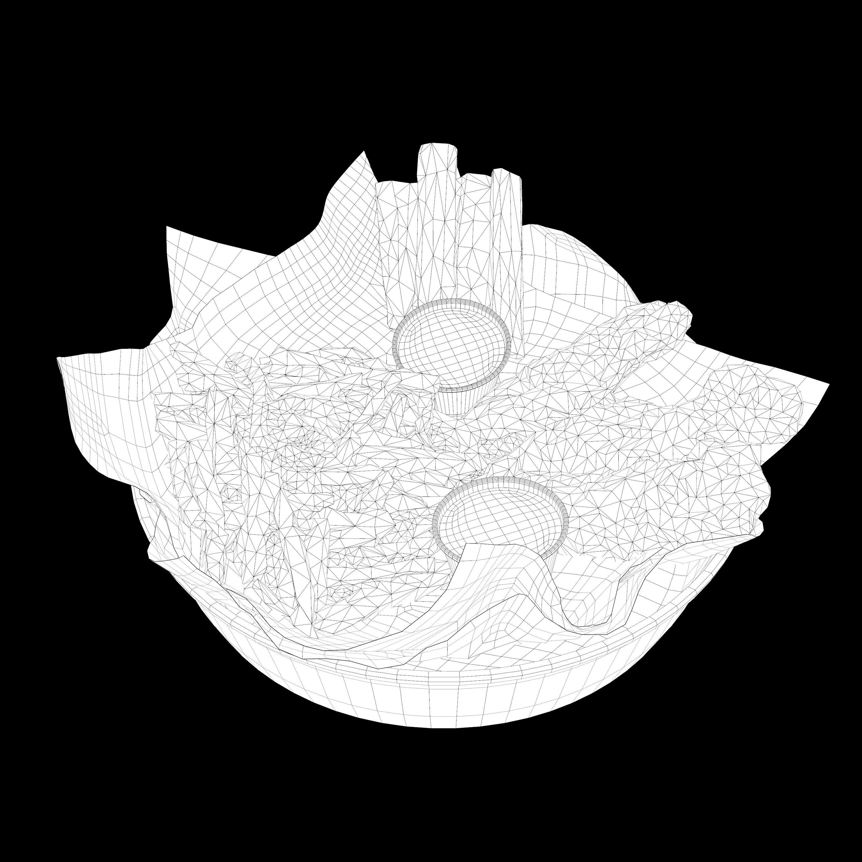 Breaded deep fried chicken winger with fries and sauces Low-poly 3D model_10