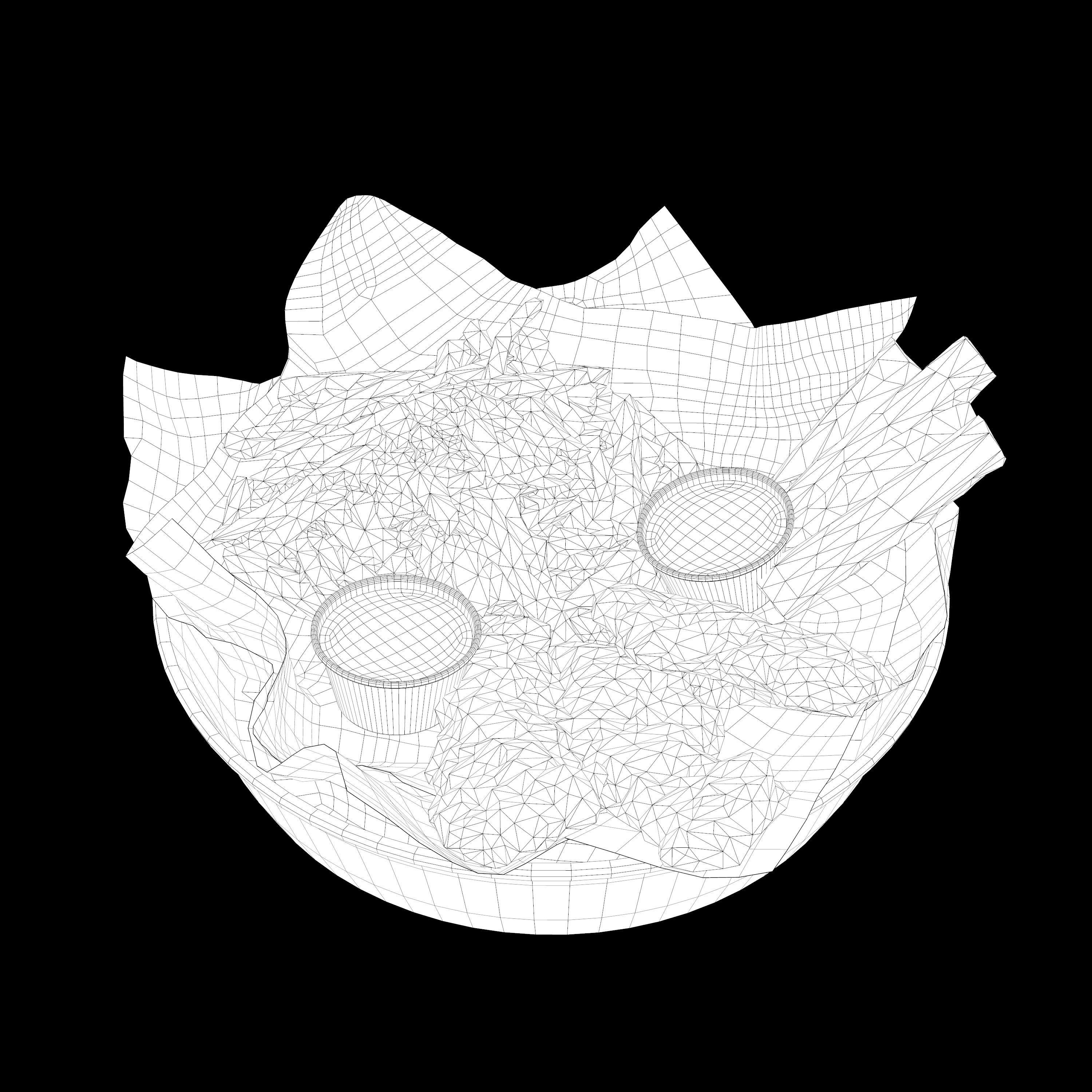 Breaded deep fried chicken winger with fries and sauces Low-poly 3D model_7