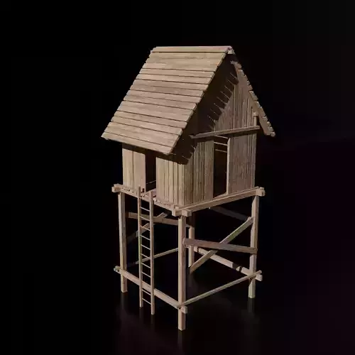 Wooden Raised Hut - Medieval Hut - Medieval House - Low Poly