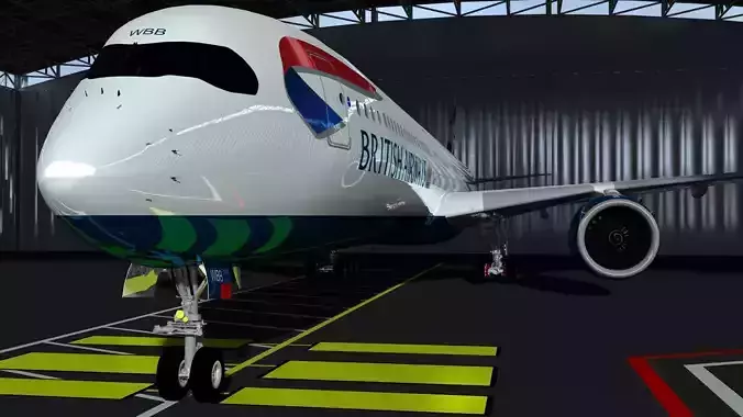 British-Airways british airways plane in airport hangar Low-poly 3D model