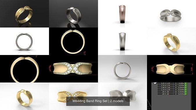 Wedding Band Ring Set 3D Model Collection