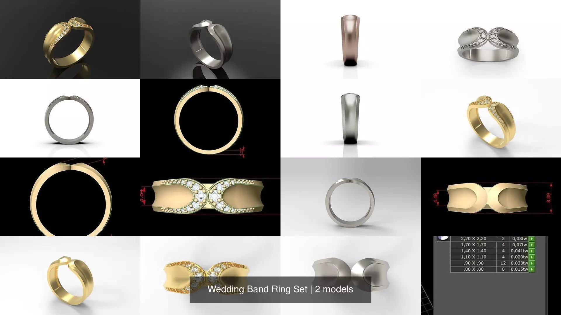 Wedding Band Ring Set 3D Model Collection_0