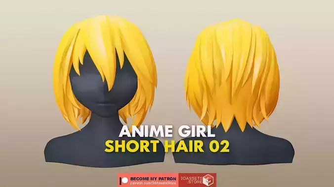 Character - Anime Girl Short Hair 02 Low-poly 3D model