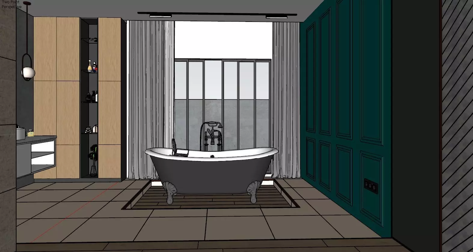 bathroom realistic render with bathtub and sink Low-poly 3D model