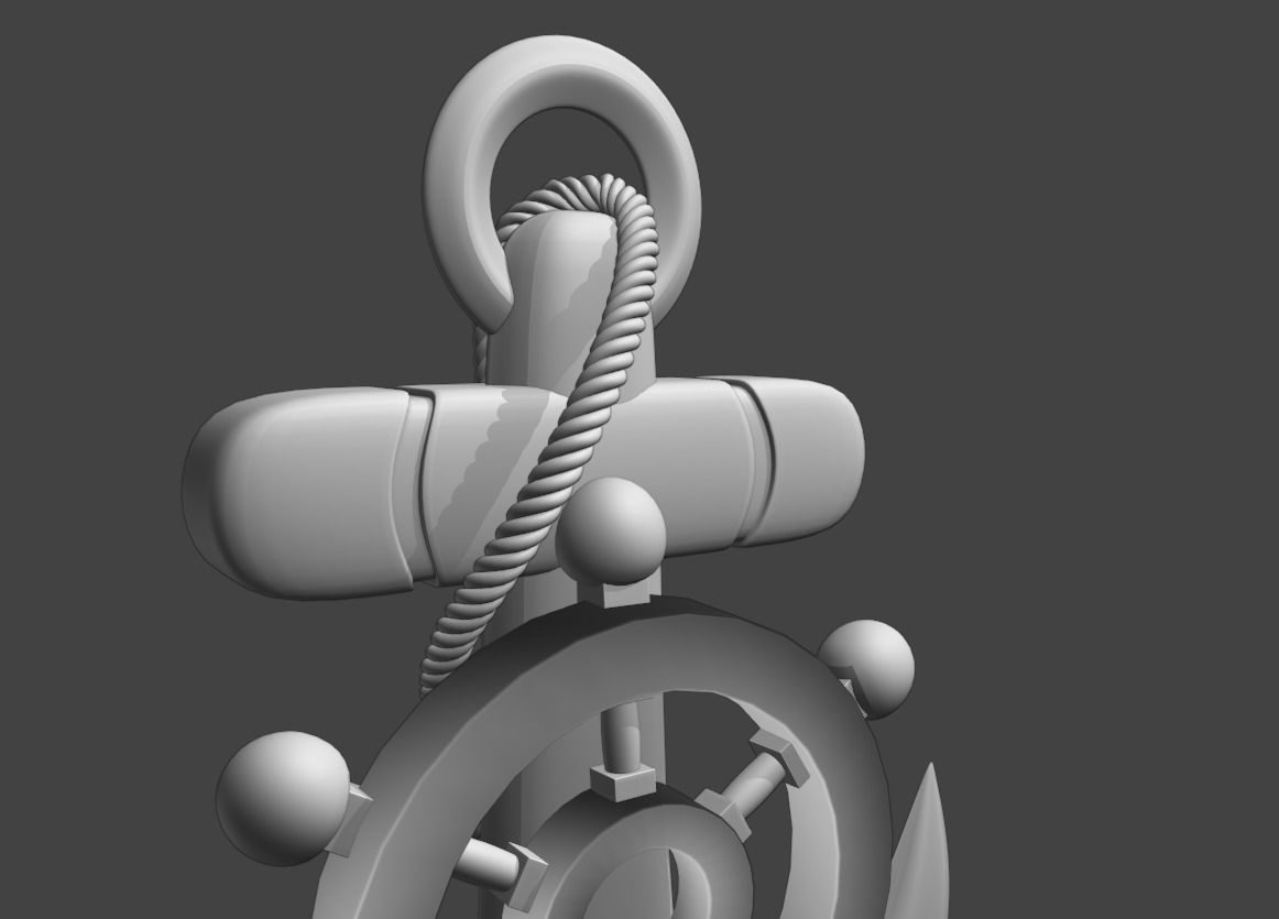 High Res Metal Ship Anchor with a Rope 3D model_5