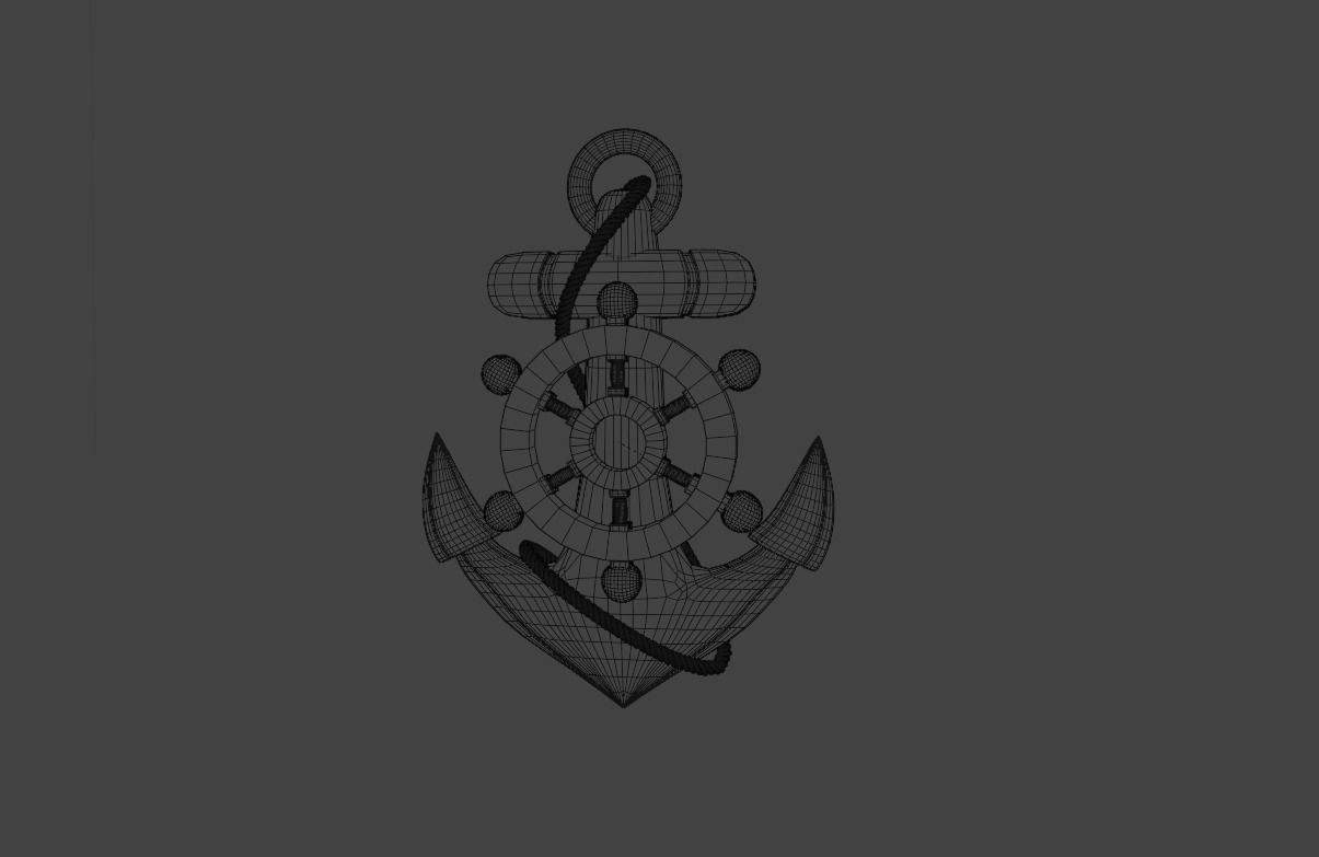 High Res Metal Ship Anchor with a Rope 3D model_1