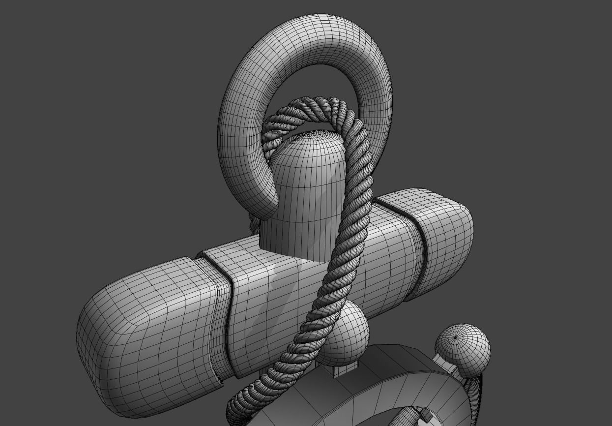 High Res Metal Ship Anchor with a Rope 3D model_7
