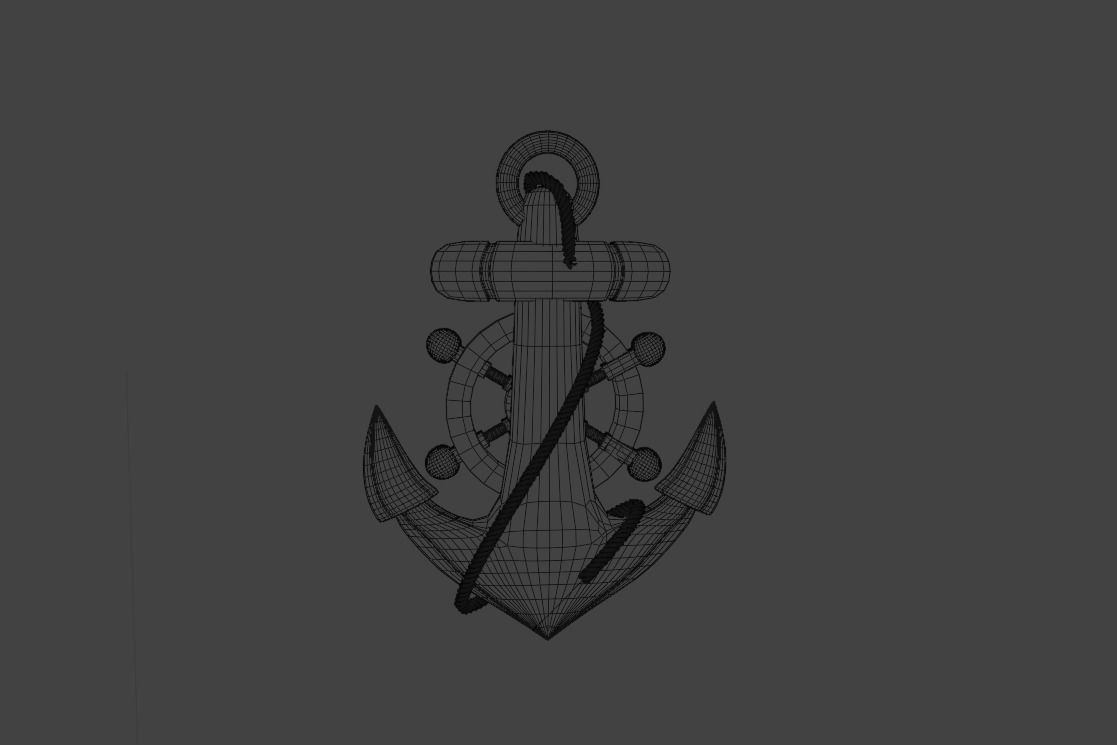 High Res Metal Ship Anchor with a Rope 3D model_2
