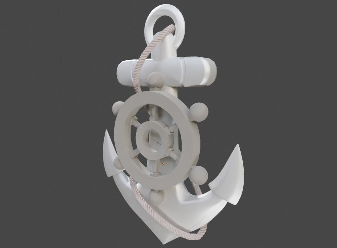 High Res Metal Ship Anchor with a Rope 3D model_3
