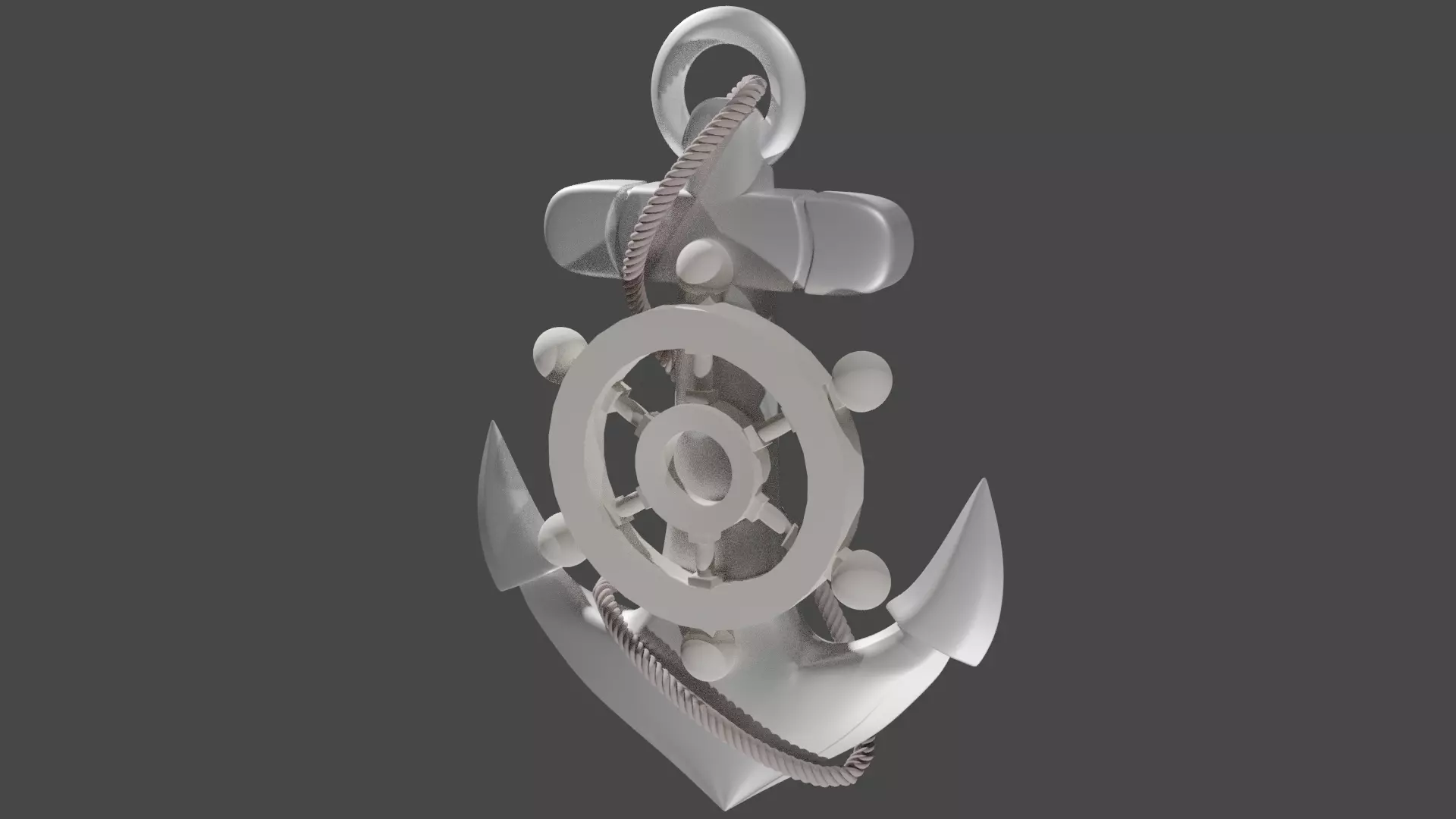 High Res Metal Ship Anchor with a Rope 3D model_0
