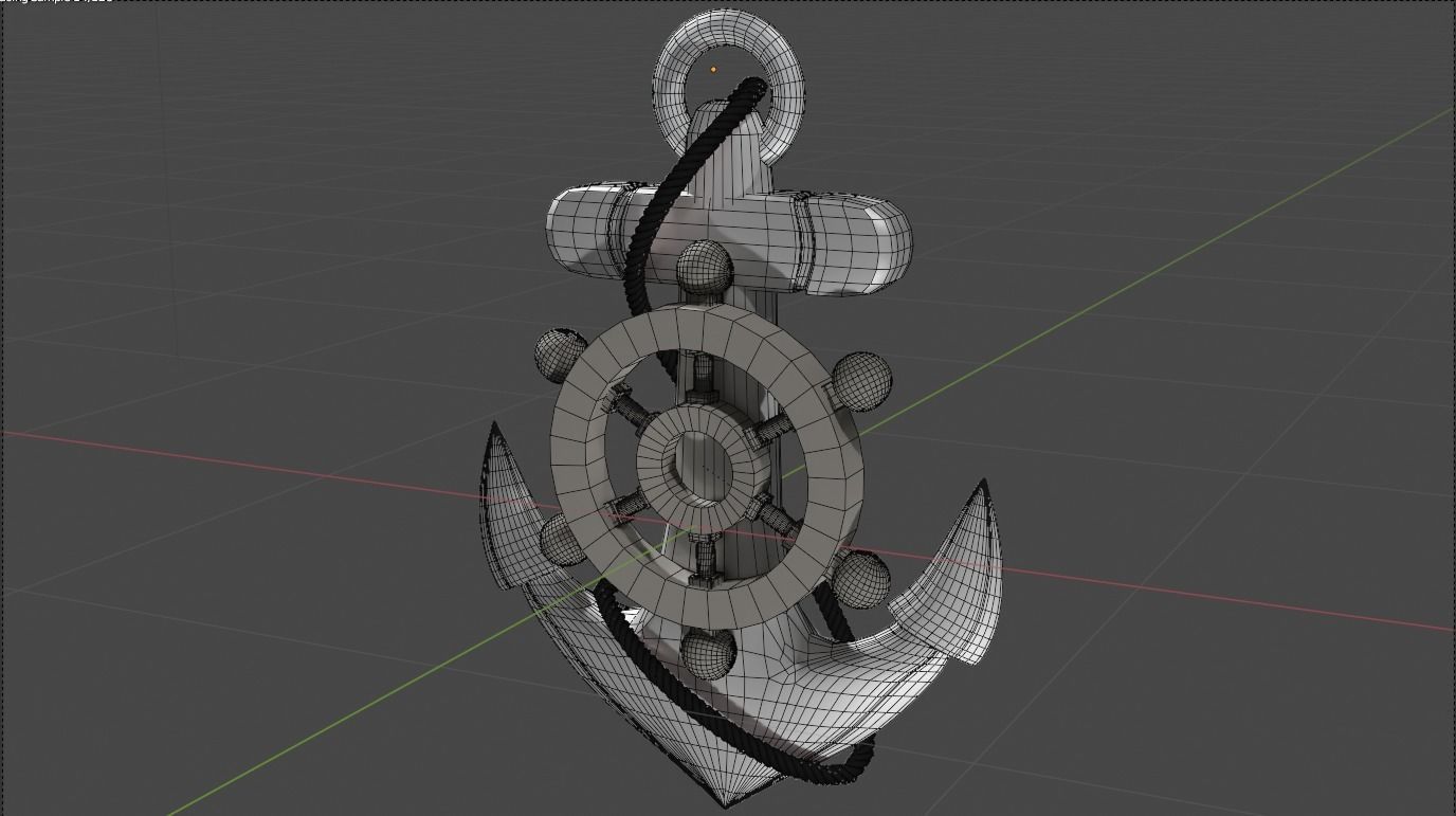 High Res Metal Ship Anchor with a Rope 3D model_8