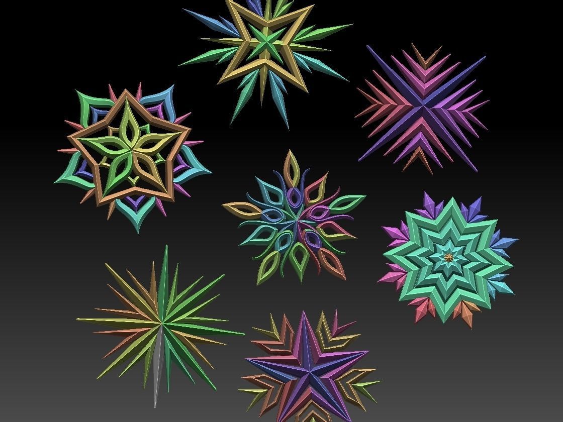 stars set of snowflakes 3D print model_4