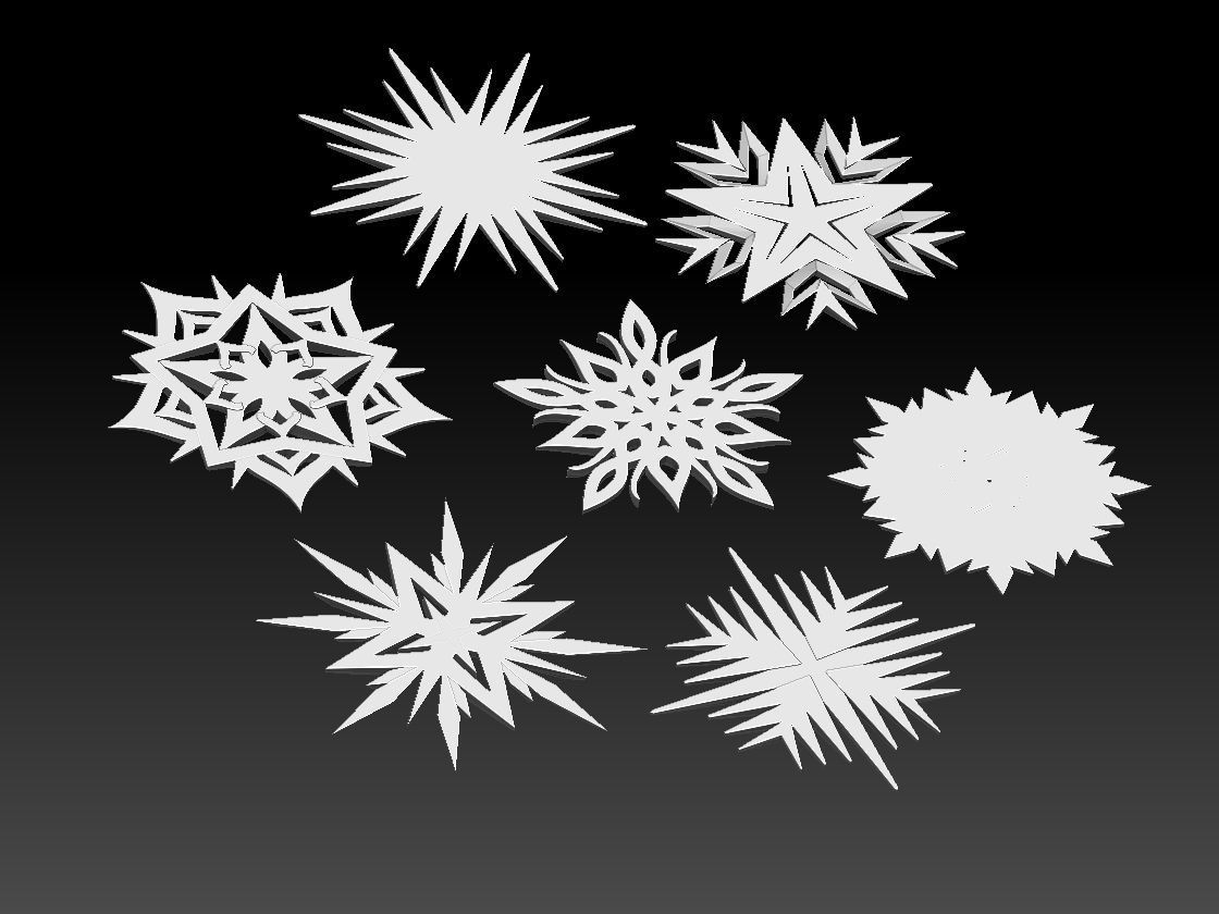 stars set of snowflakes 3D print model_3