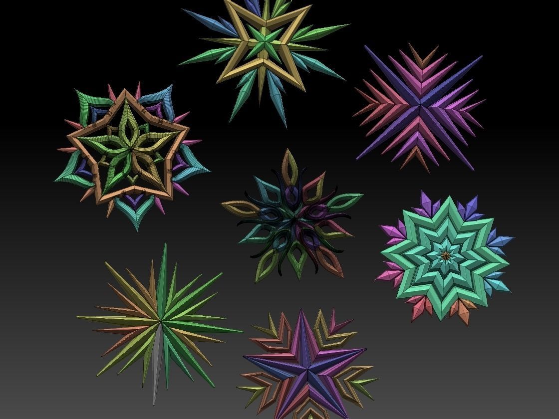 stars set of snowflakes 3D print model_5