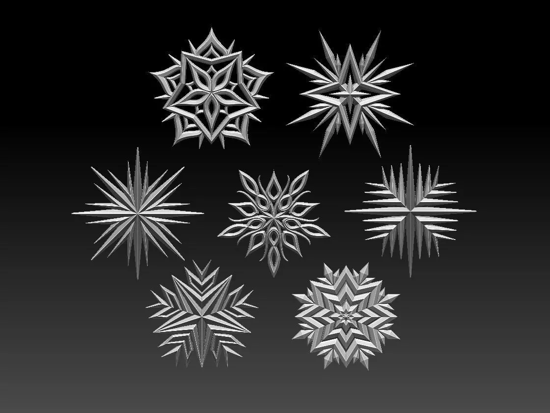 stars set of snowflakes 3D print model_0
