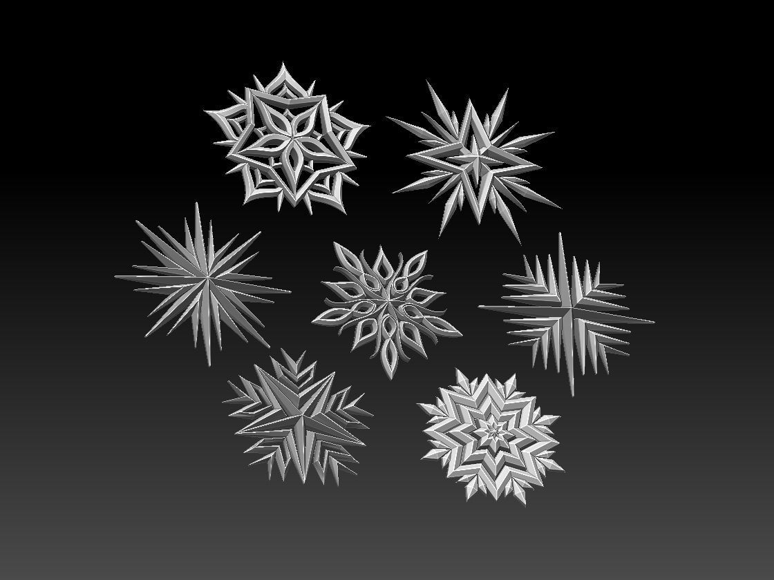 stars set of snowflakes 3D print model_2