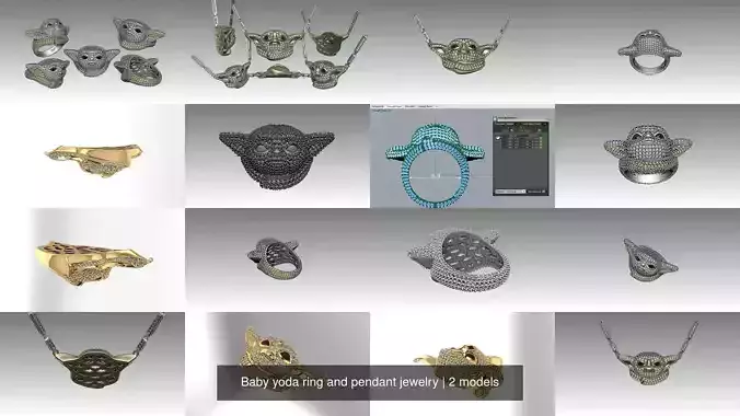 Baby yoda ring and pendant jewelry