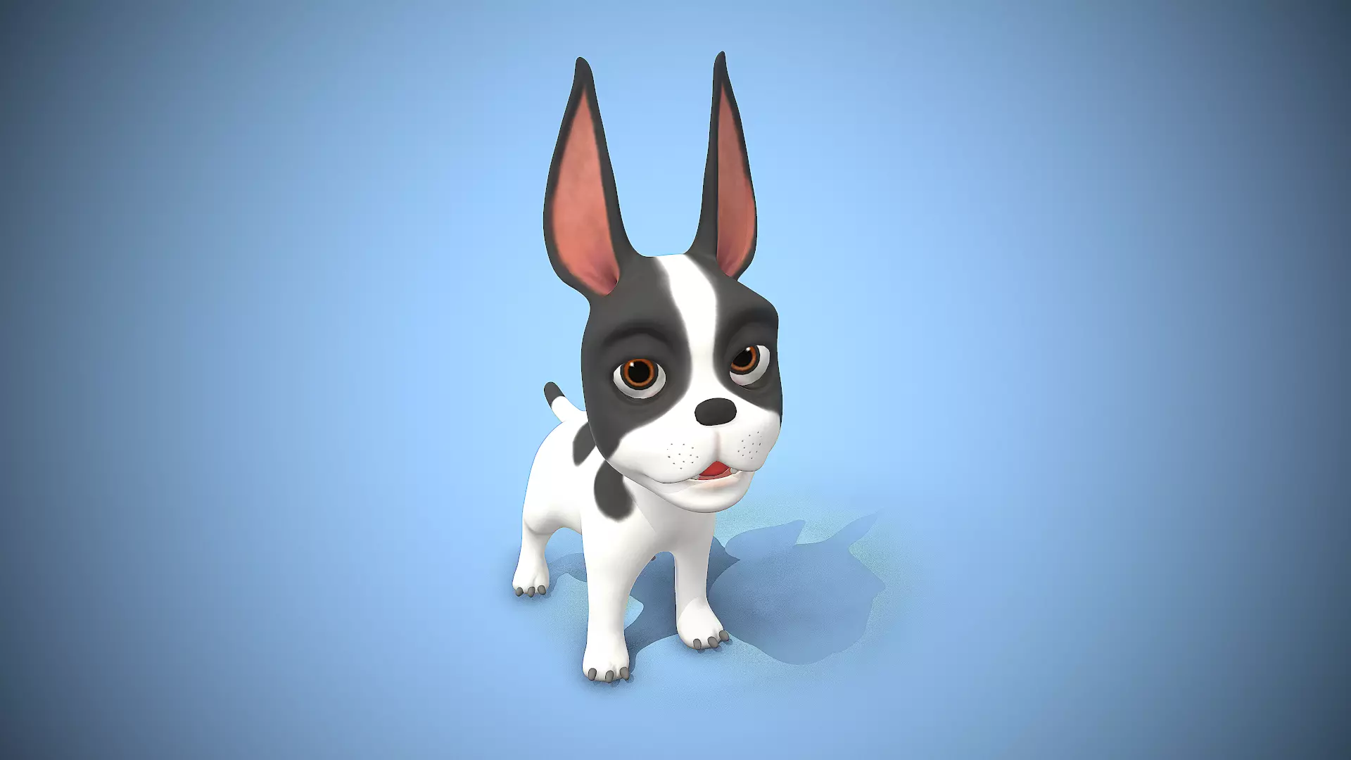 cartoon frenchie puppy Low-poly 3D model_0