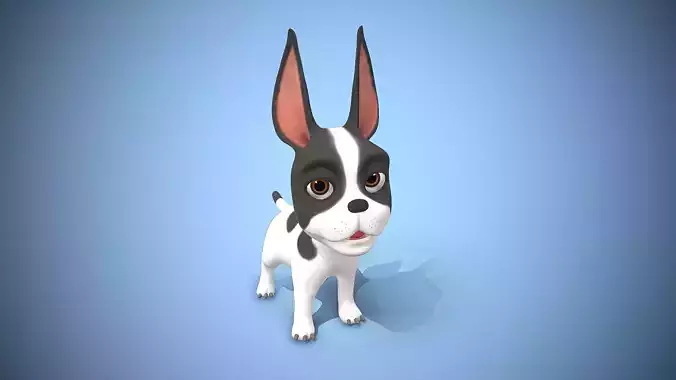 cartoon frenchie puppy Low-poly 3D model