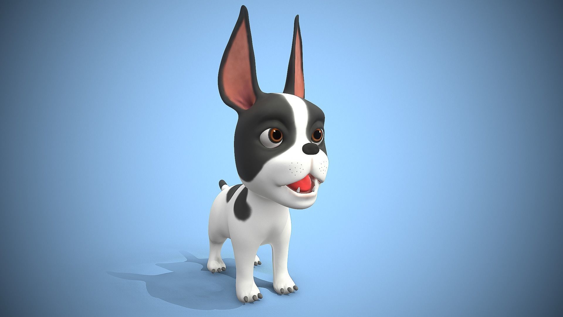 cartoon frenchie puppy Low-poly 3D model_2