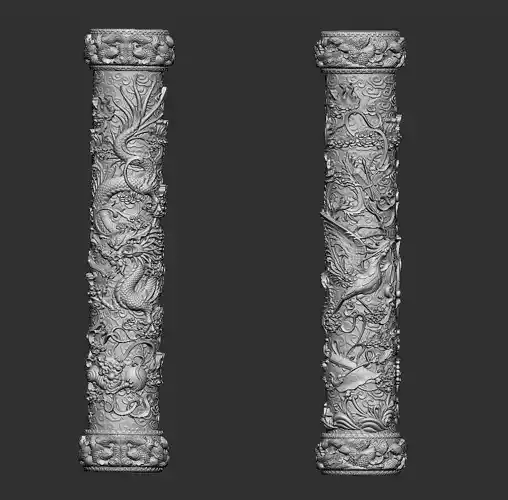 Dragon and Phoenix Pillars 3D print model