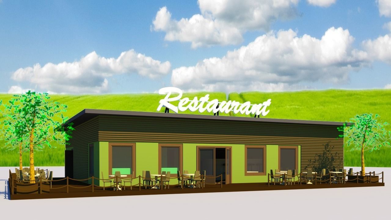 Restaurant cafe Low poly 3D model Low-poly 3D model