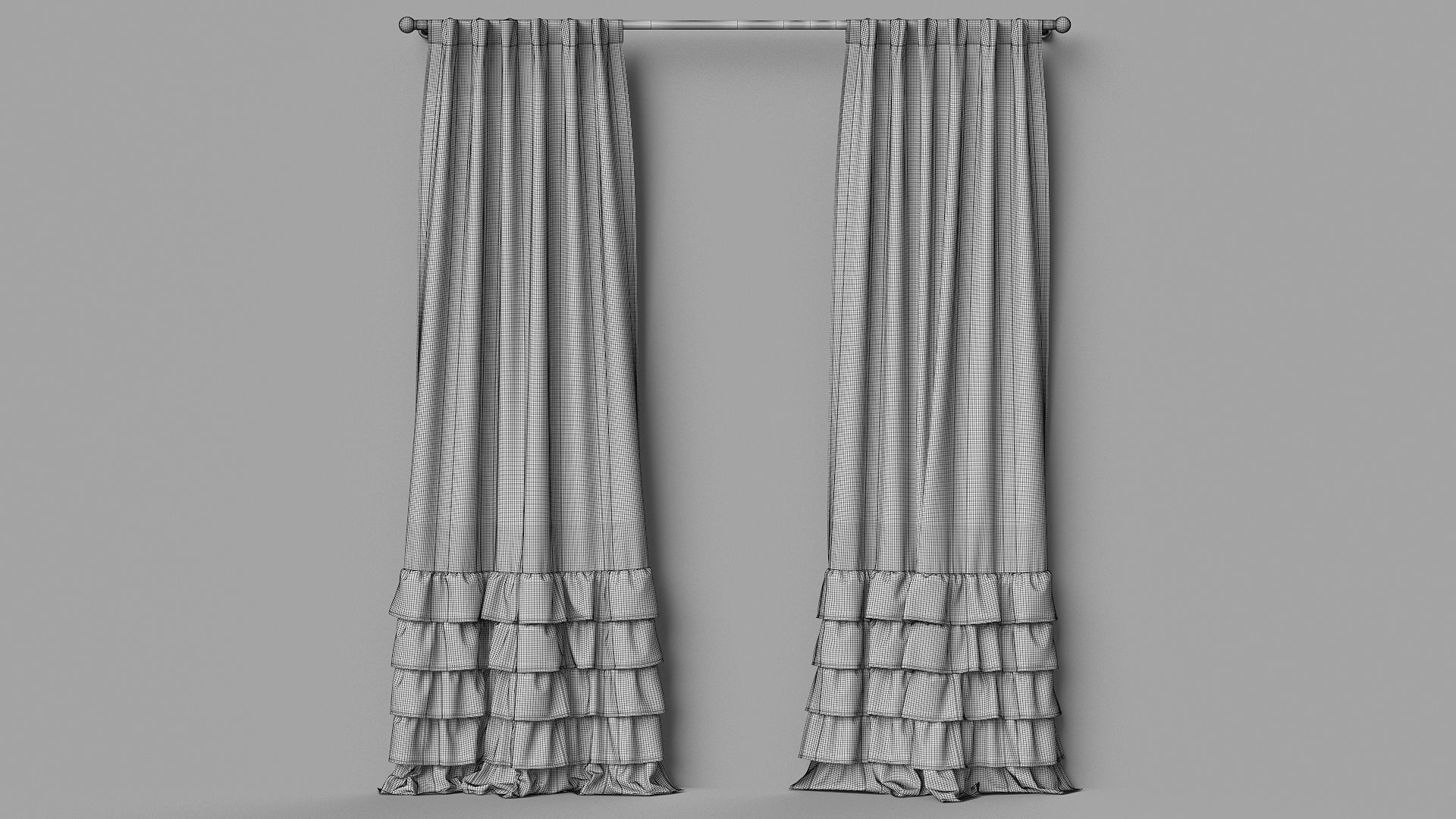 Evelyn Ruffle Bottom Curtain Panel 3D model_5