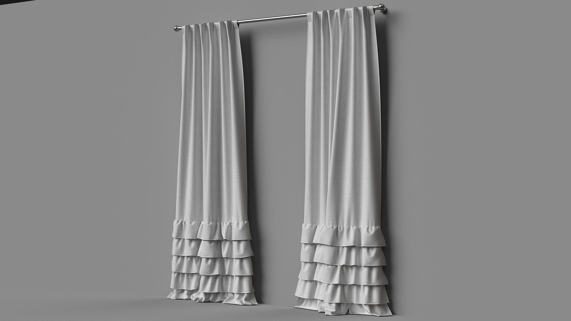 Evelyn Ruffle Bottom Curtain Panel 3D model_3